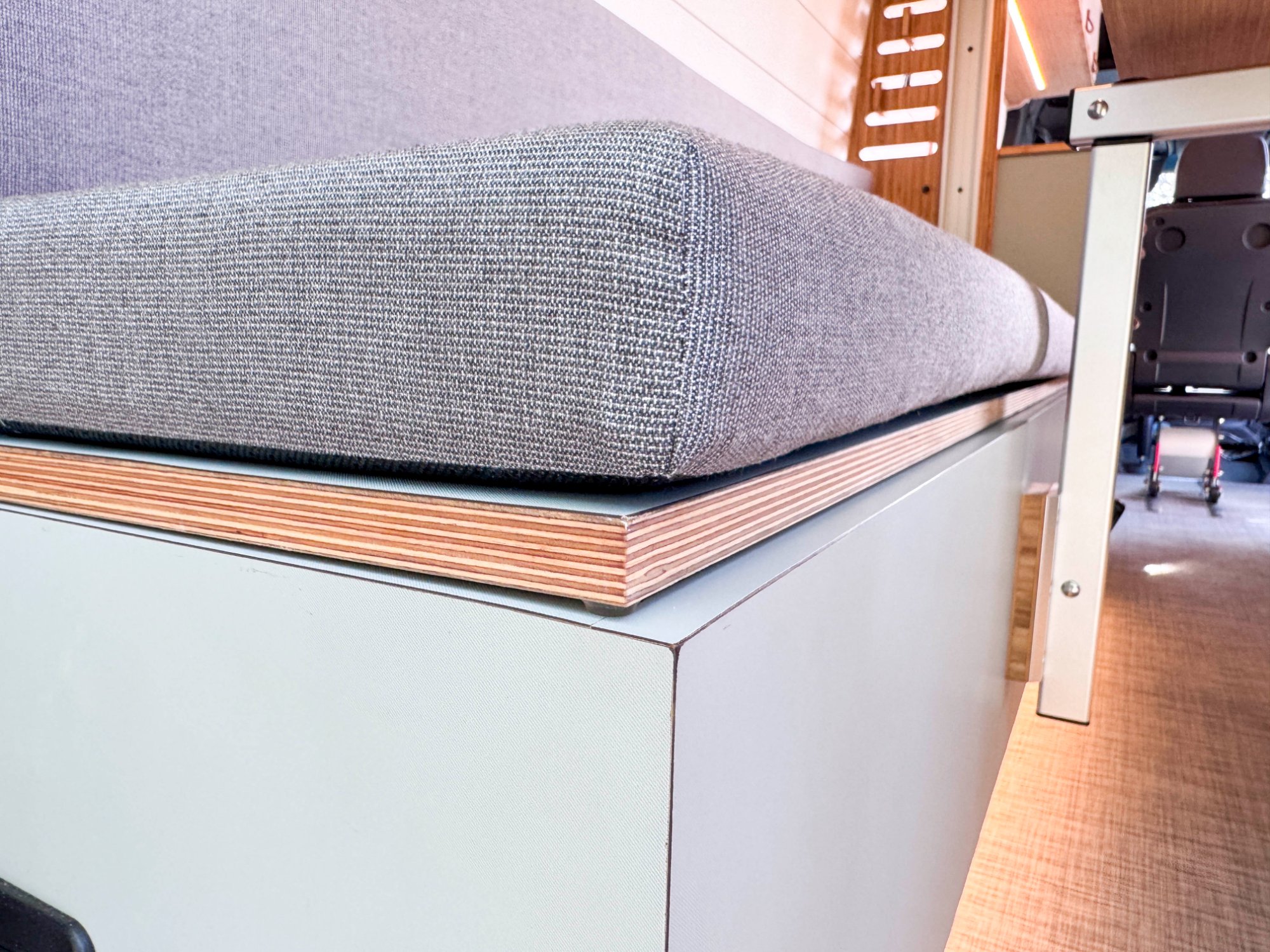 Loft — bench cushion and plywood edge craftsmanship