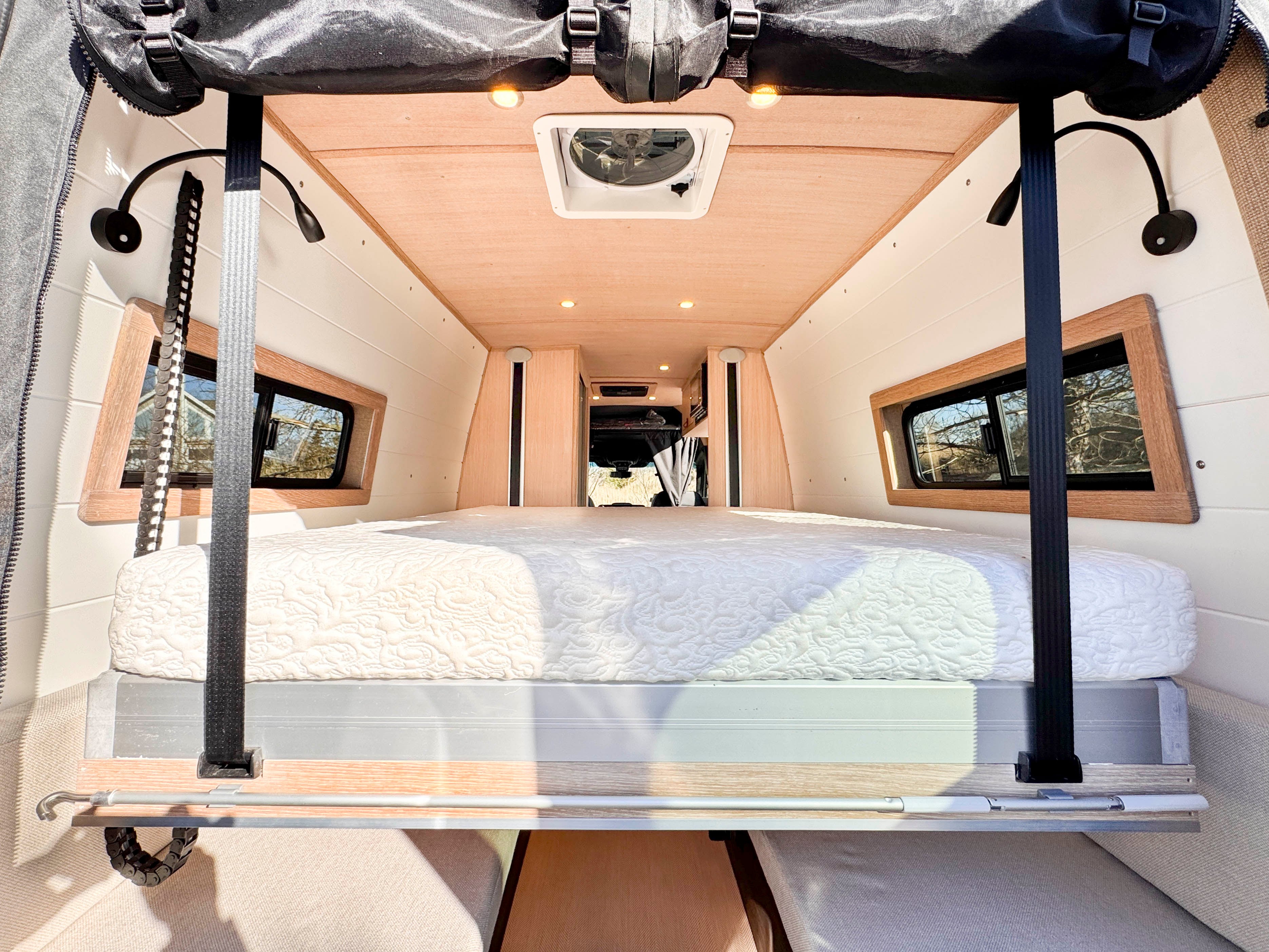 Loft — Mercedes Sprinter 170, lift bed over galley interior