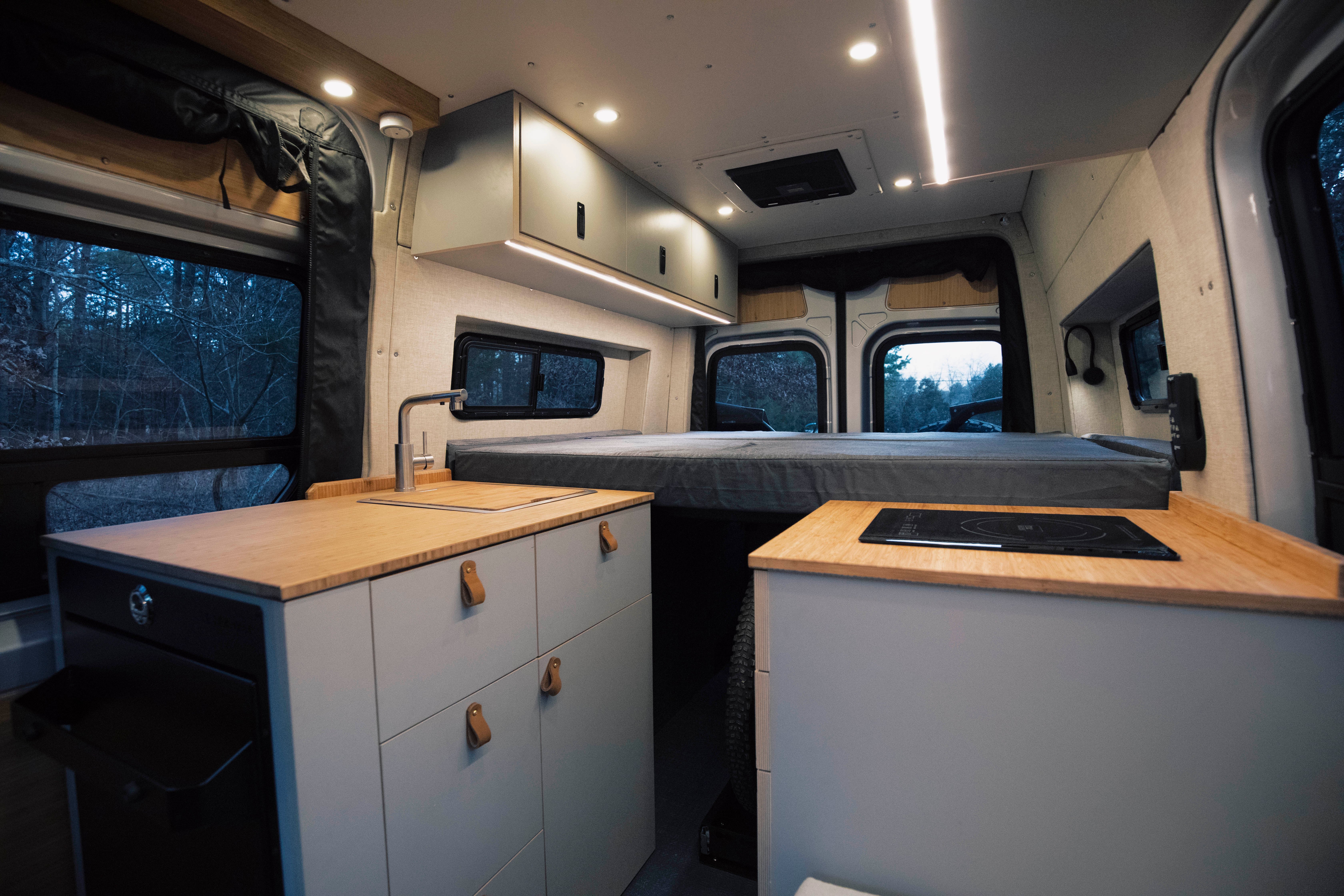 Stoke — Mercedes Sprinter 144, galley and convertible lounge interior