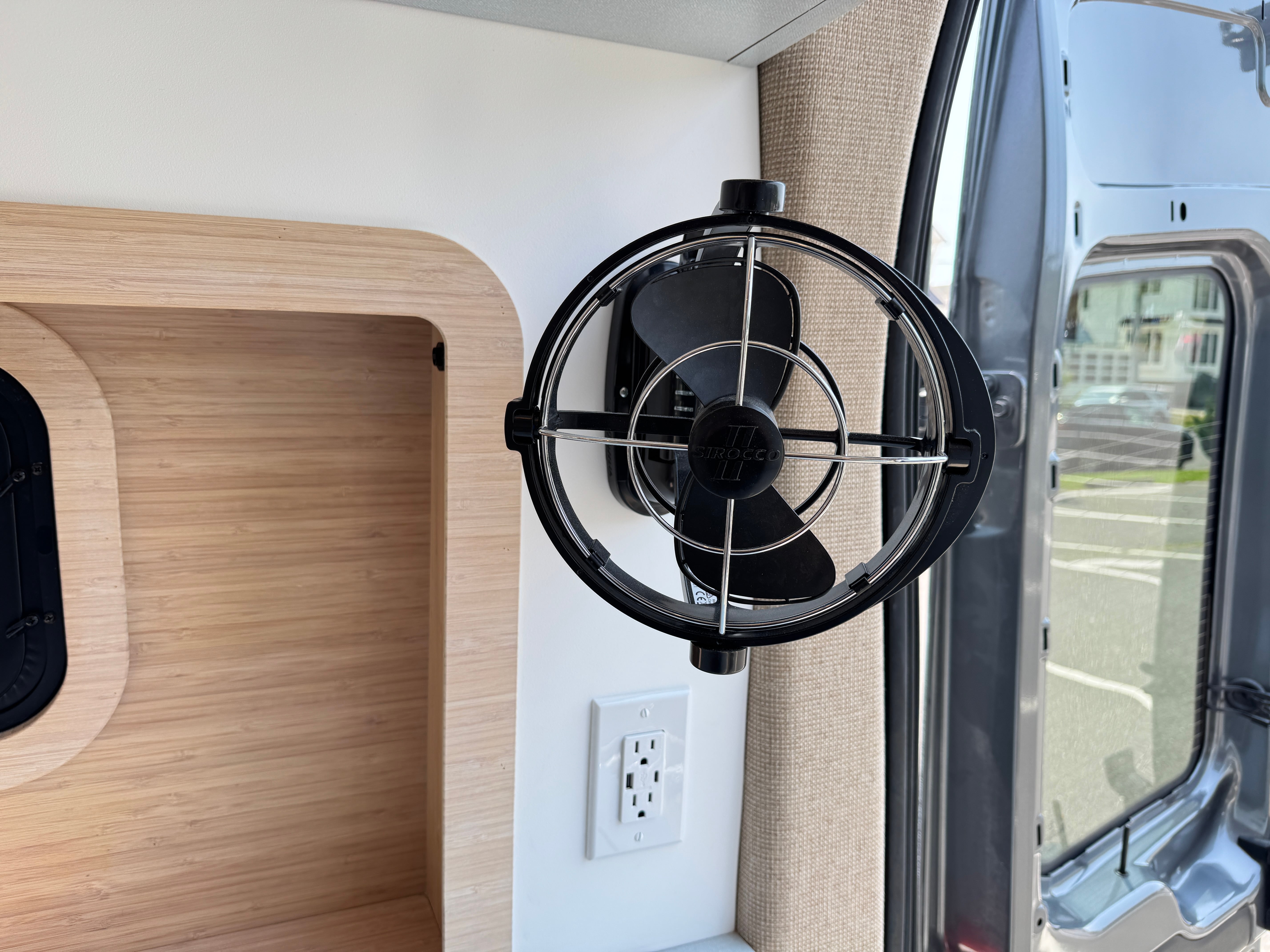 Super Lounger Ford Transit interior fan mounted beside the sliding door