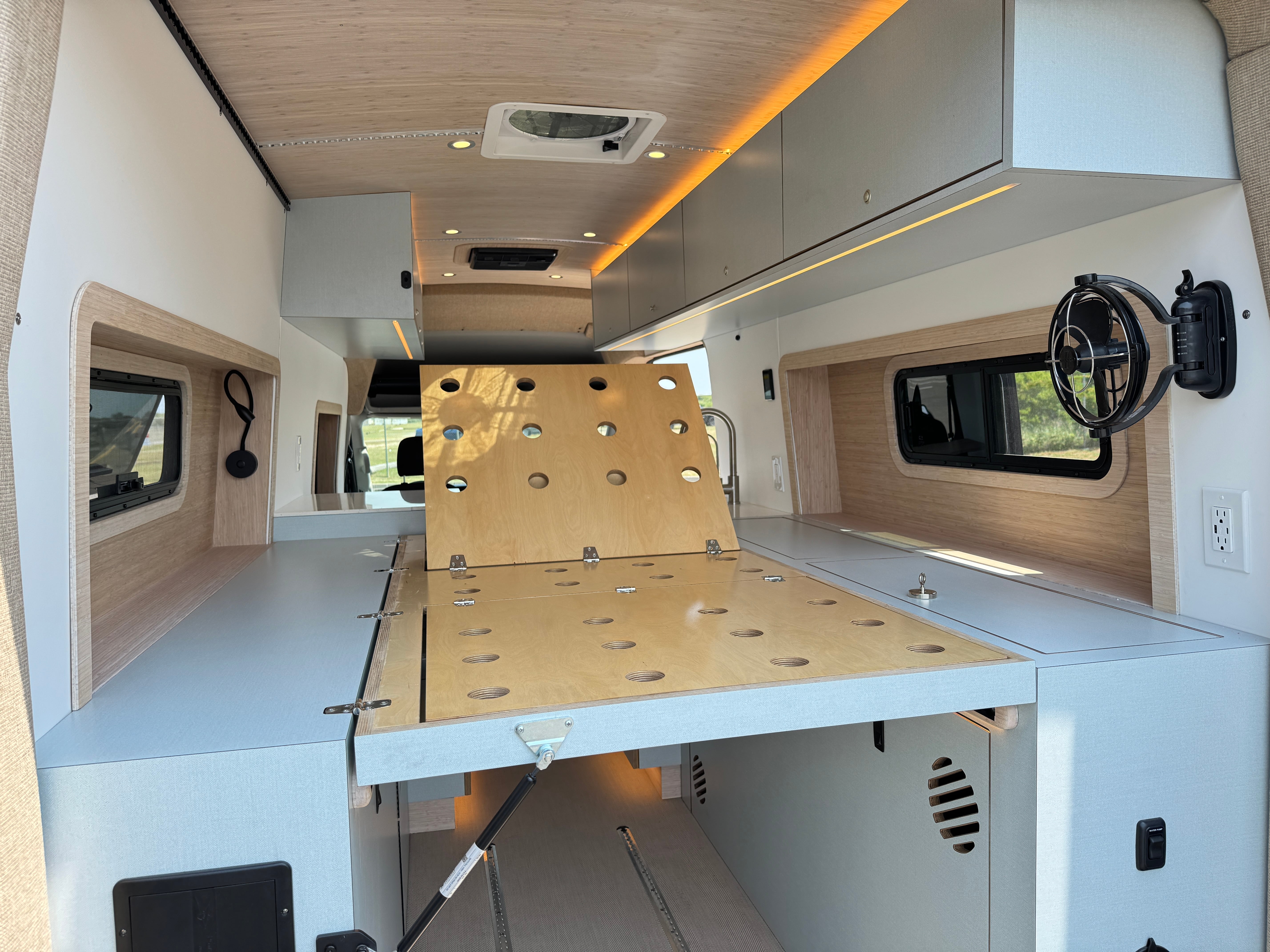 Super Lounger Ford Transit convertible lounge platform with slatted wood infill panels