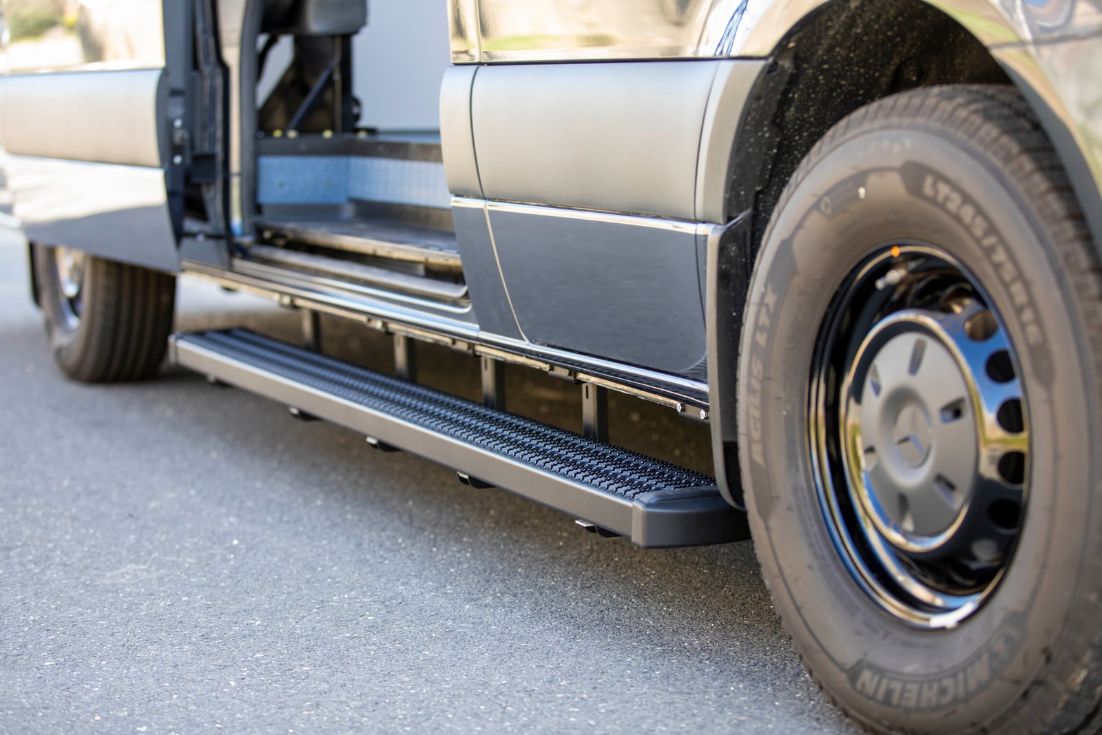 PROCEED Mobile Testing Van — deployed powered side step beneath the sliding door for accessible entry