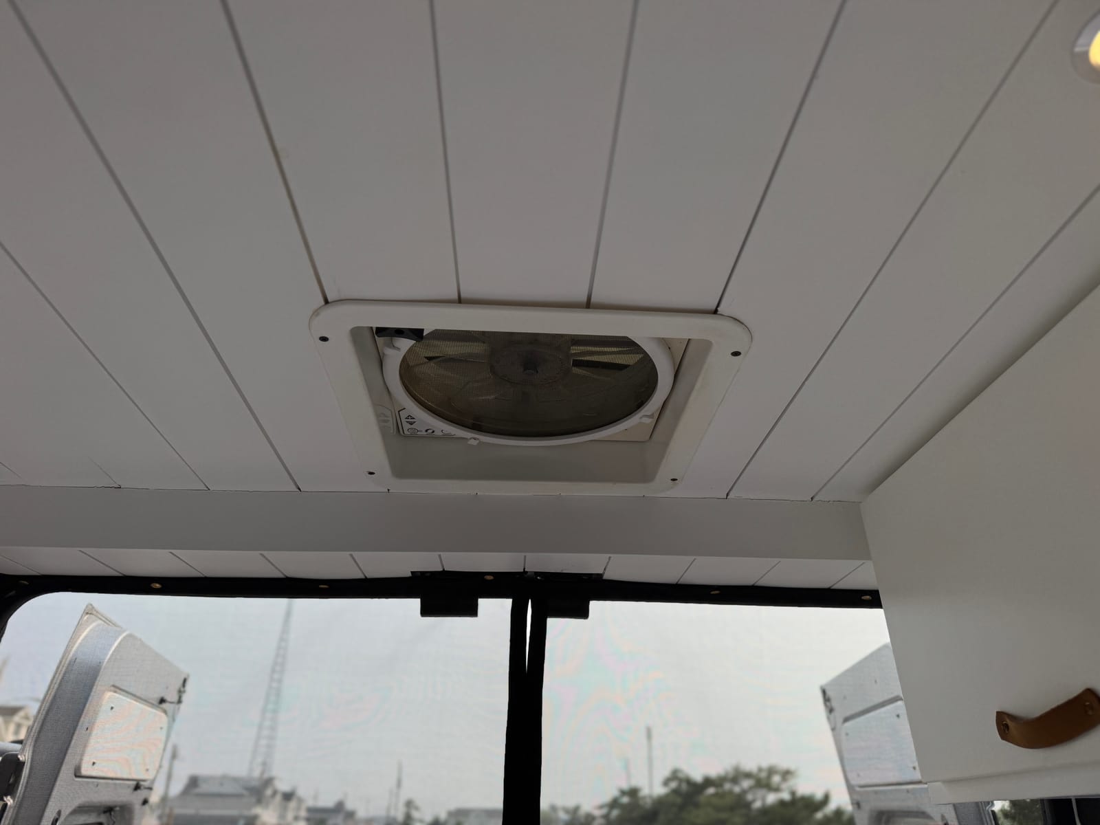 MaxxAir roof vent fan set into the white ceiling