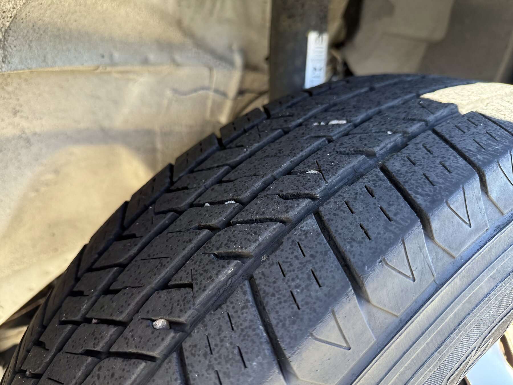 Close view of a tire's tread