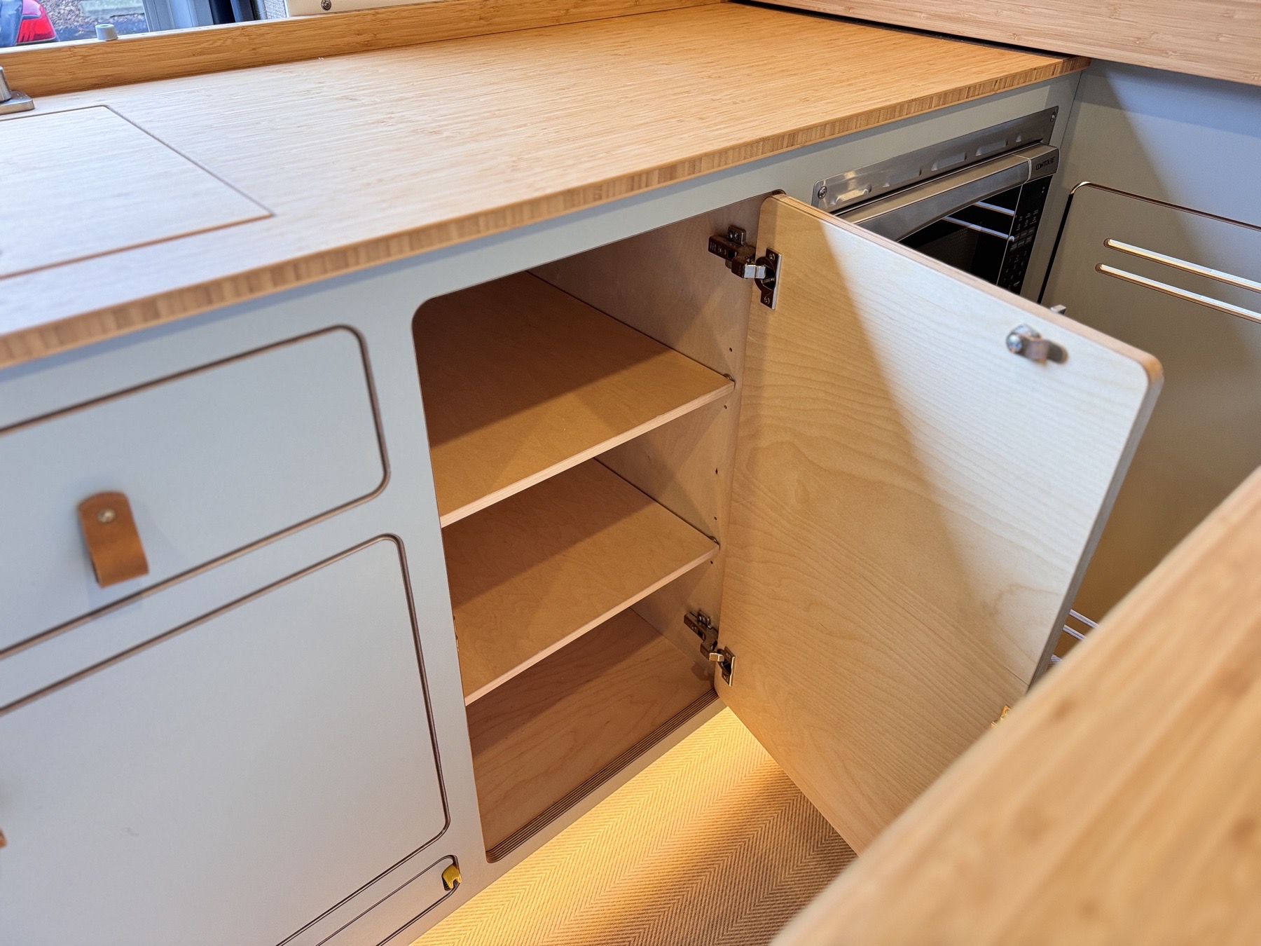 Scout — Baltic birch cabinet interior with adjustable shelving