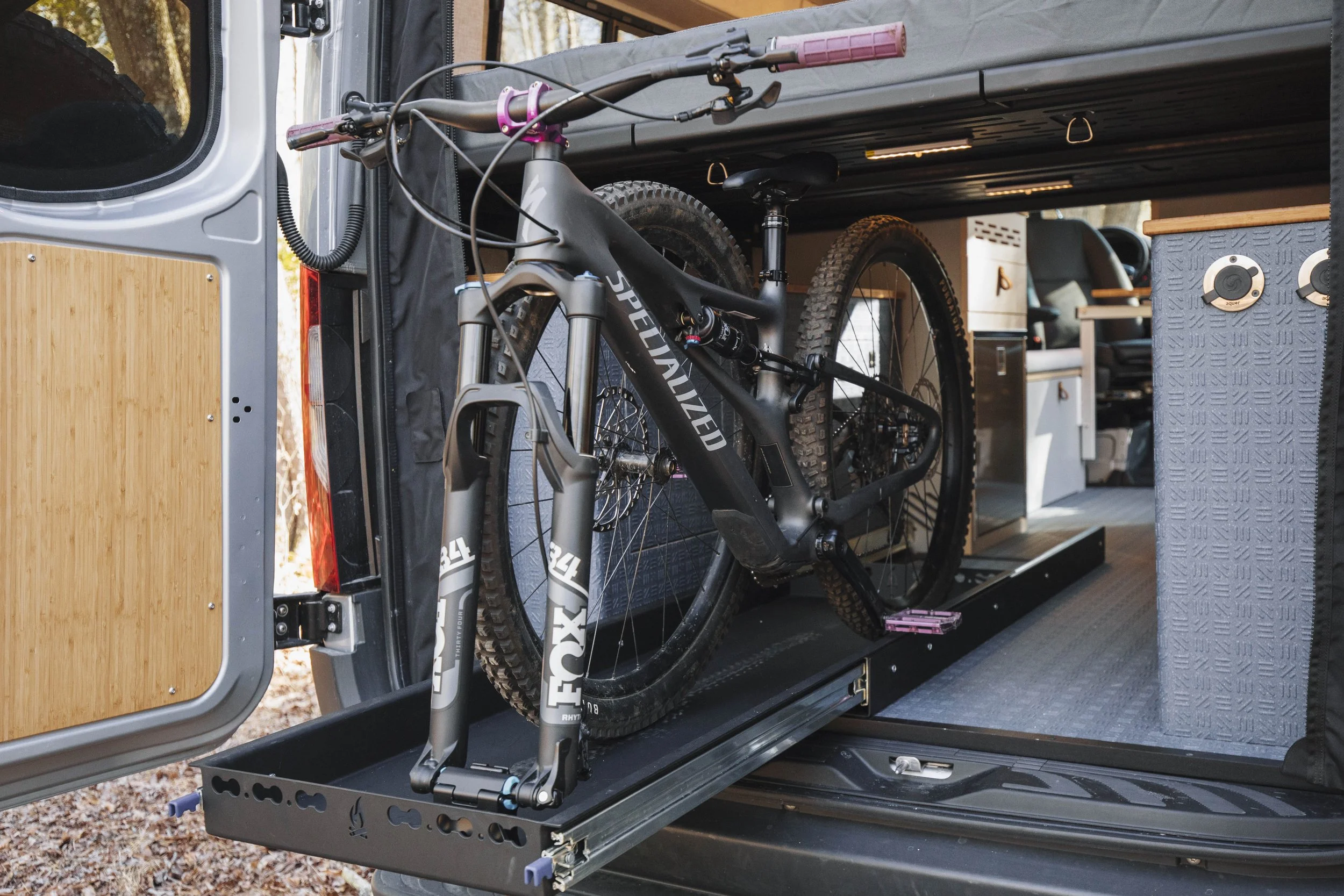 Scout gear garage with mountain bike loaded