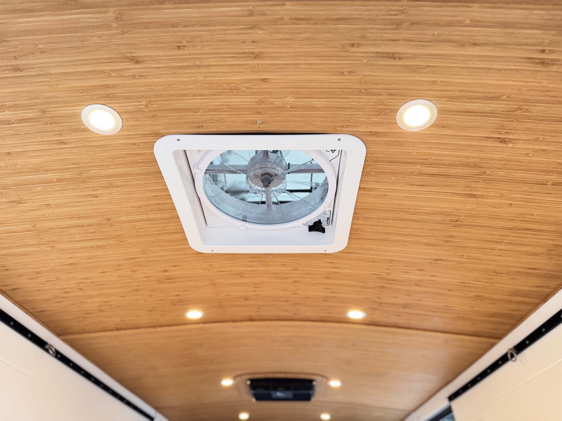 Scout — bamboo ceiling detail at MaxxAir roof vent